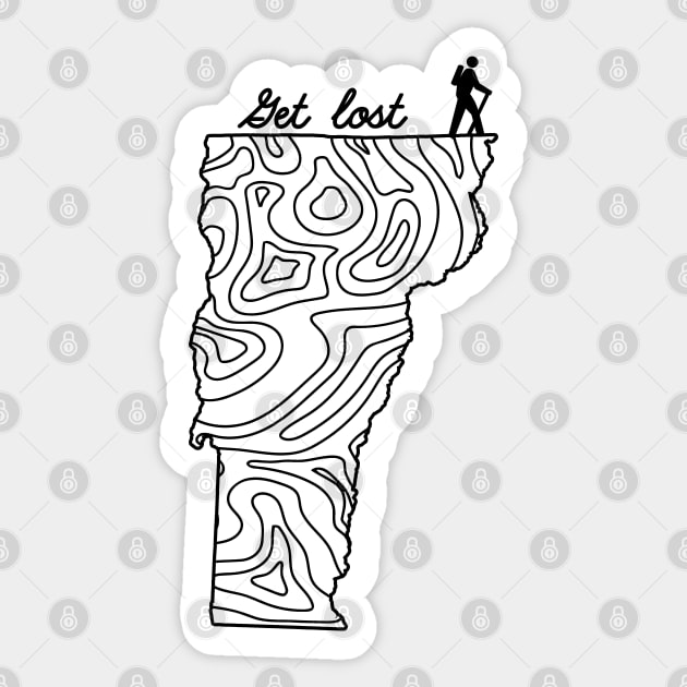 Get Lost Hiking Topographic Art Hike Vermont State Map Sticker by TeeCreations